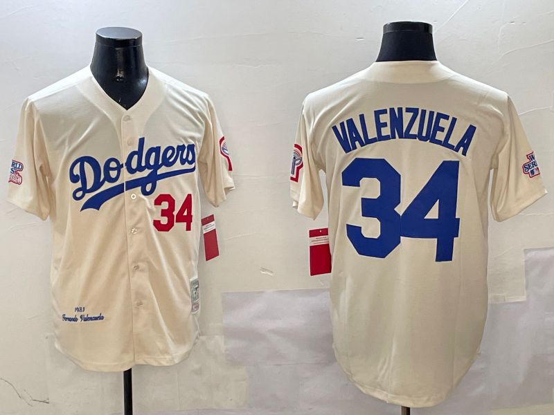 Men Los Angeles Dodgers #34 Valenzuela Cream Throwback Game 2025 Nike MLB Jersey style 313